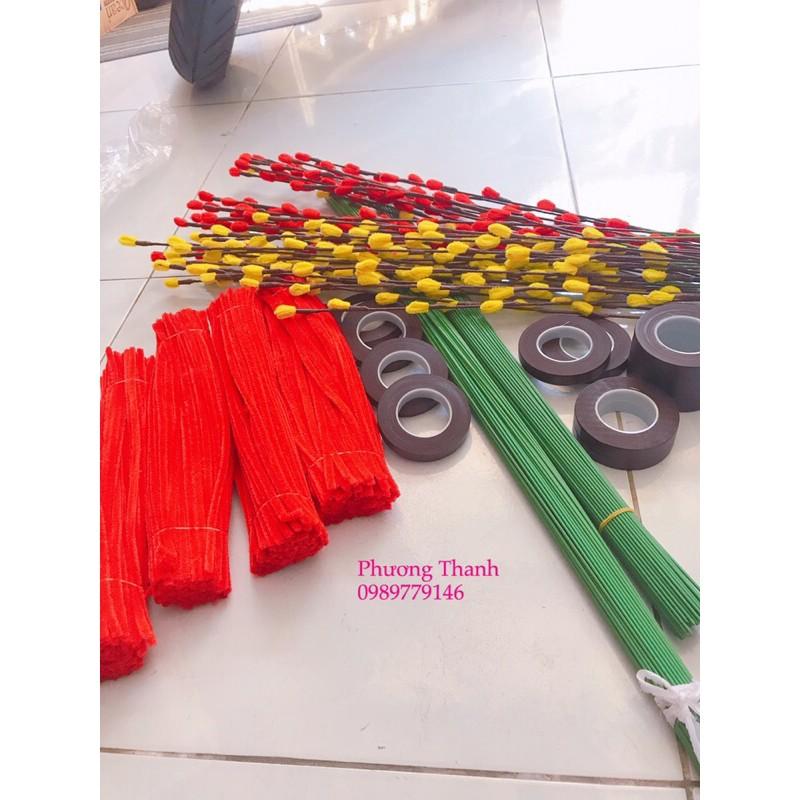 Sét nguyên liệu 100 cành nụ tầm xuân 80cm+nơ