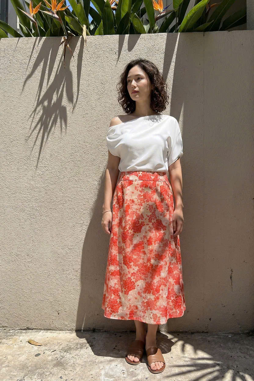 Váy Midi Ramie In Hoa Thanh Minh Ski055 Thời trang Hity