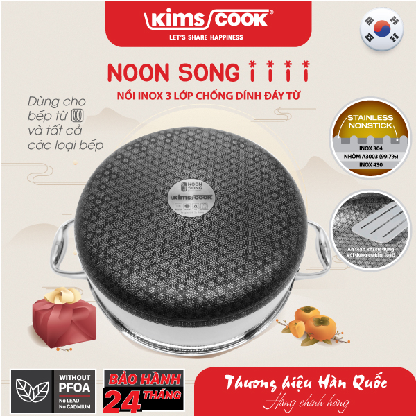 Nồi KIMS COOK Noon Song inox 3 lớp đáy từ nắp kính chống dính 2 mặt