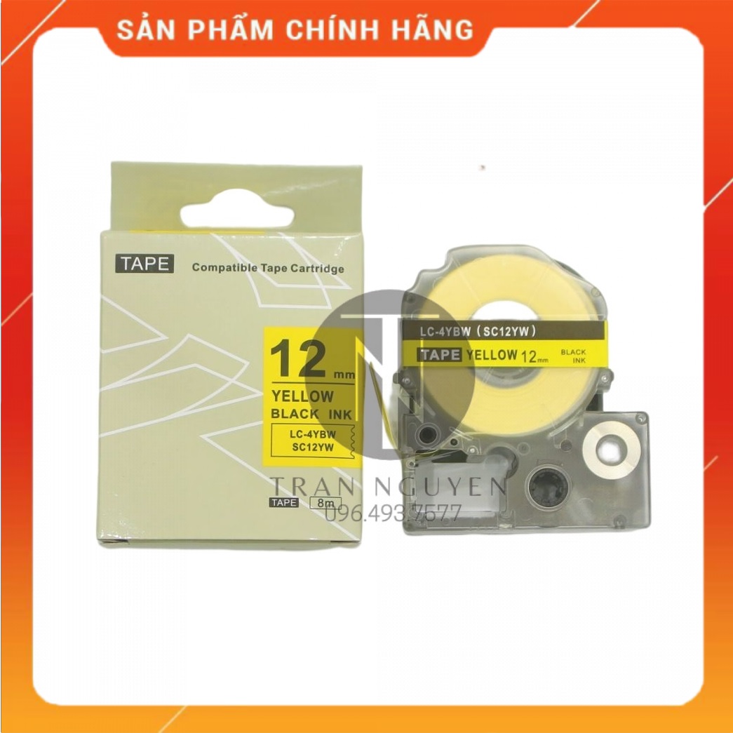 Nhãn in Tepra SC12YW - Chữ đen nền vàng 12mm x 8m - Hàng nhập khẩu