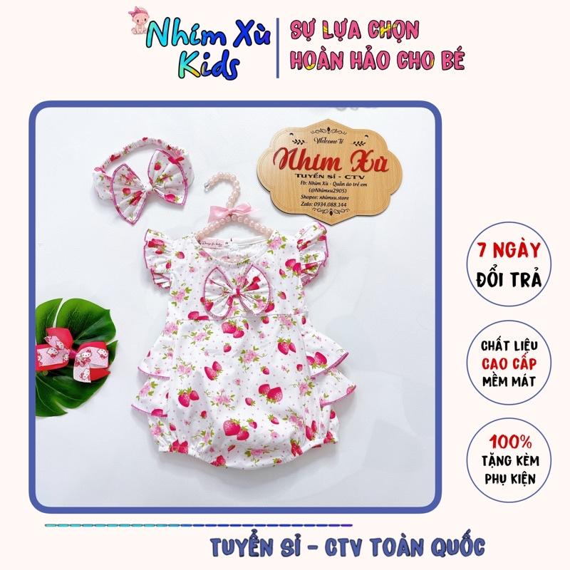 Body dâu tây bánh bèo cho bé gái sơ sinh đến 12kg, bodysuit bé gái chất thô Hàn [A440