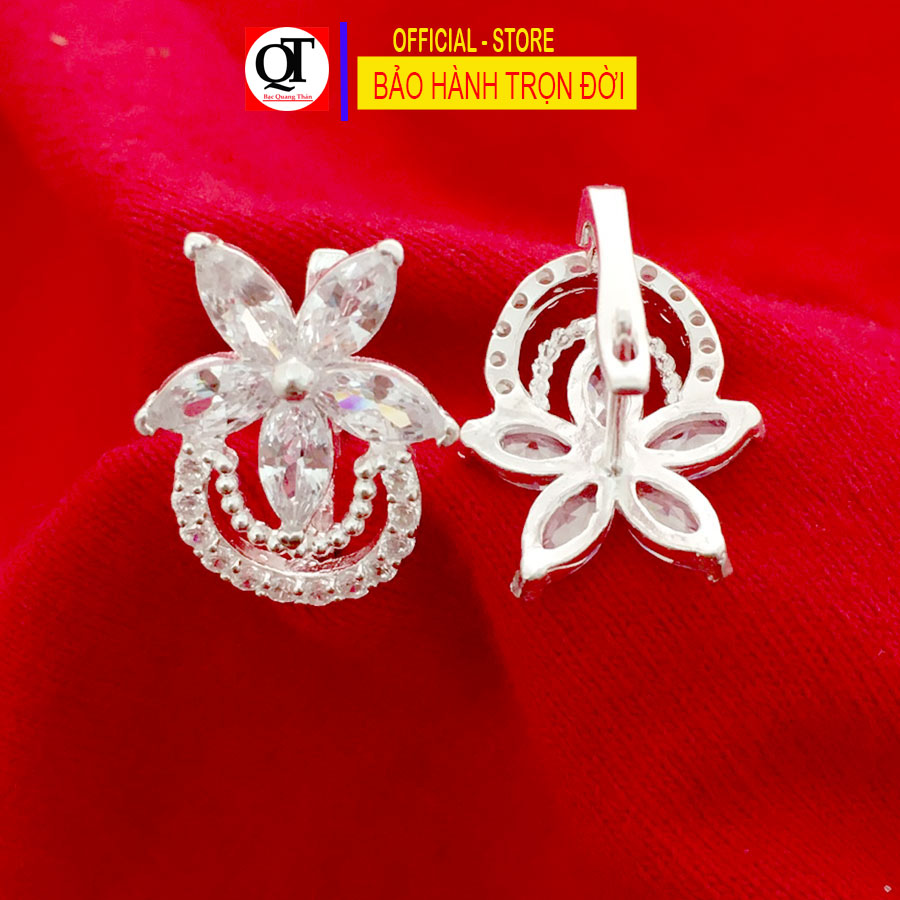 Khuyên tai nữ cá tính chất liệu bạc 925 kiểu khóa bật đeo sát tai đính đá hạt thóc trắng cao cấp trang sức Bạc Quang Thản - QTBT145