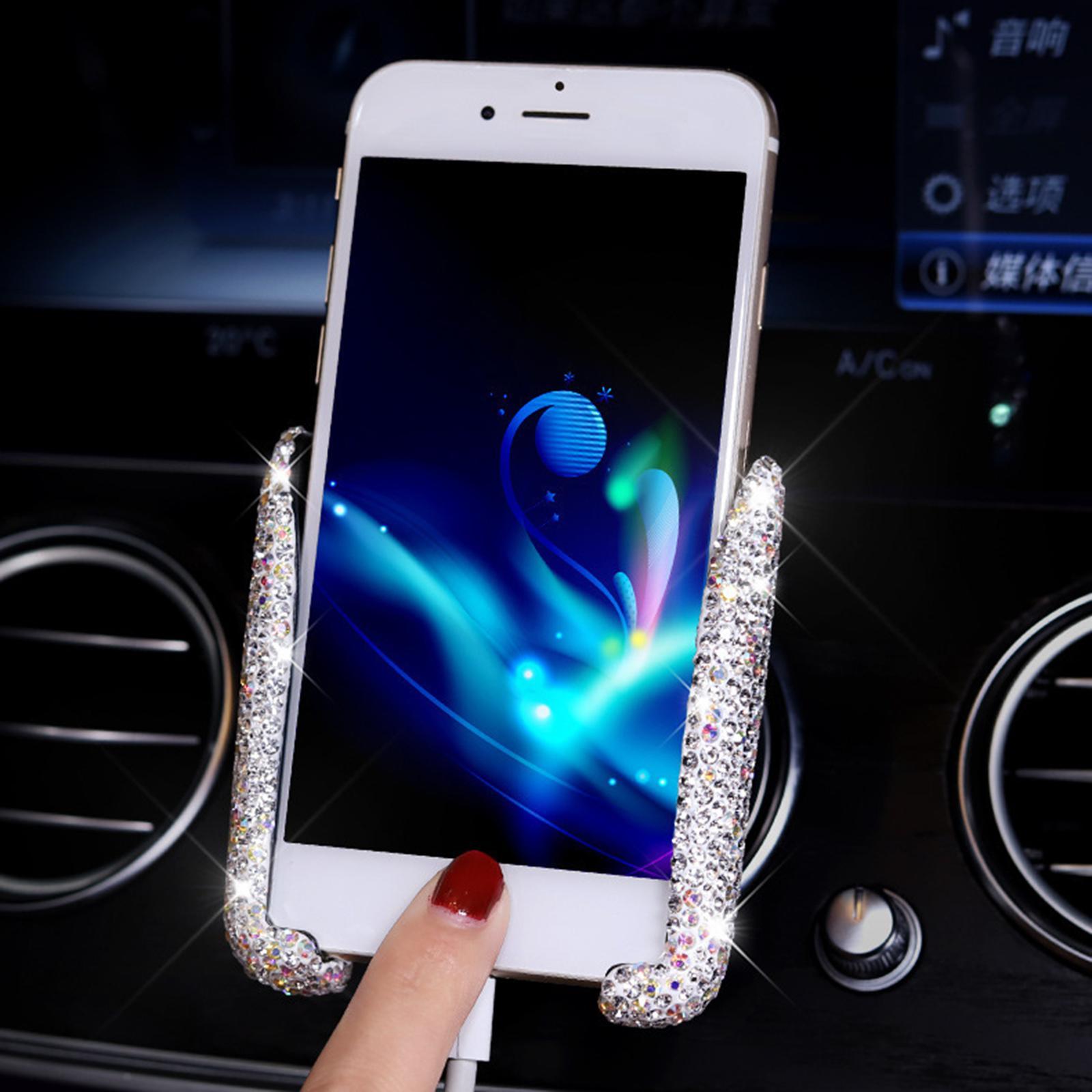 2Pcs Car Phone Holder Bling Crystal Car Air Vent Mount Bracket Interior