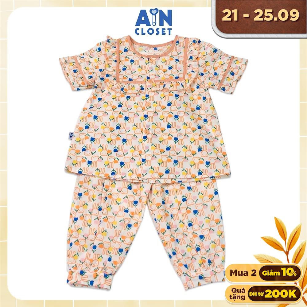 Bộ quần dài áo tay ngắn họa tiết Thỏ hoa cam cotton - AICDBG6ANM12 - AIN Closet