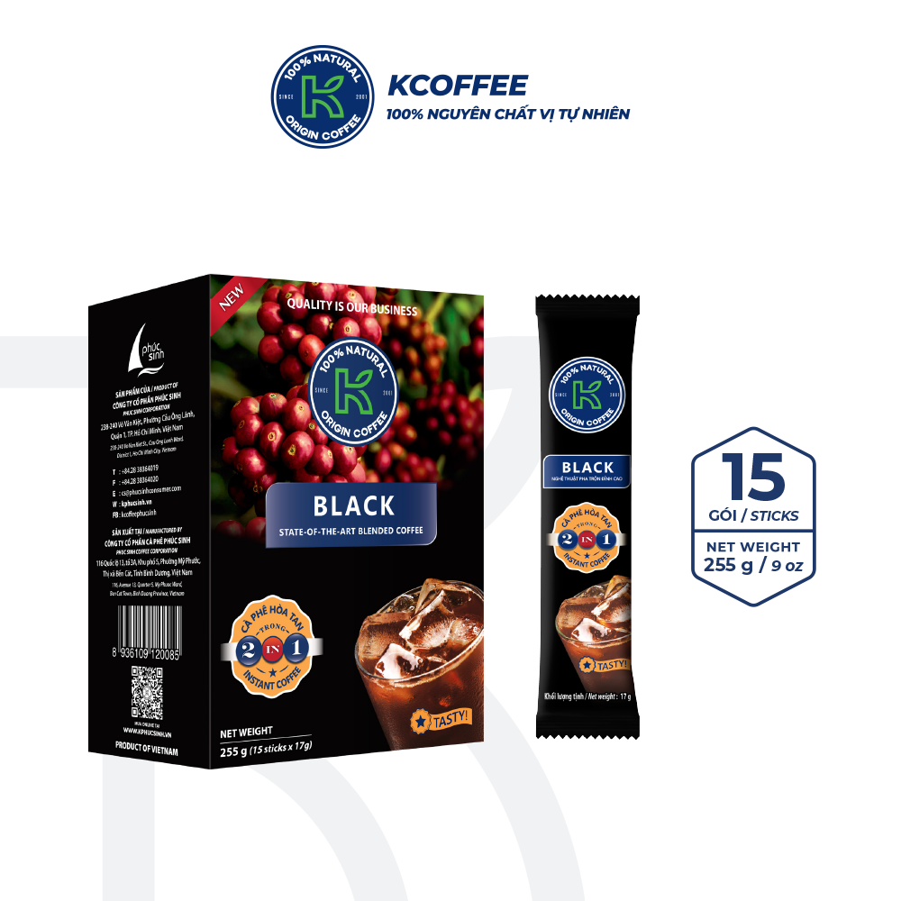 Cà phê hòa tan K Coffee 2 in 1 Delight cà phê đậm vị 255G (Hộp 15 gói x 17g)
