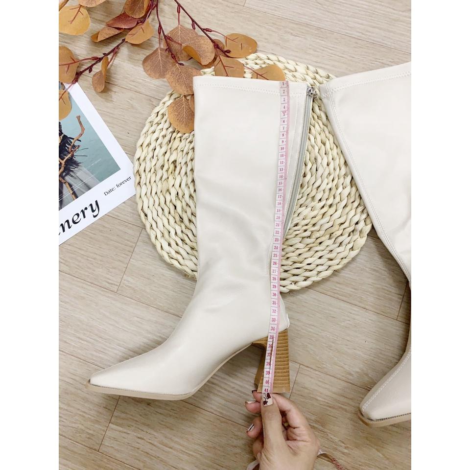 Bốt đùi nữ gót giả vân gỗ 7 phân