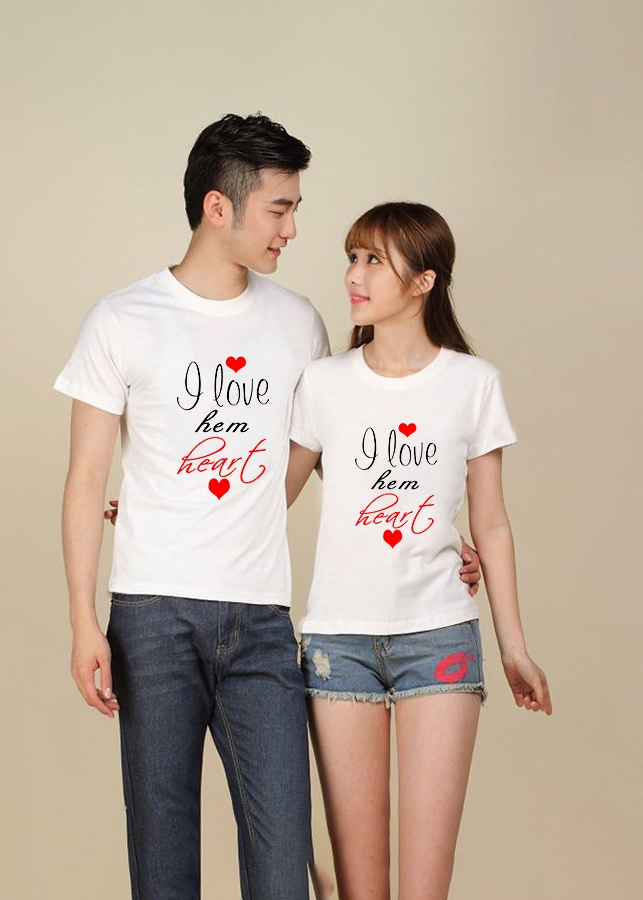 Bộ Áo Thun Đôi I Love Hem Heart Màu Trắng Nam Nữ