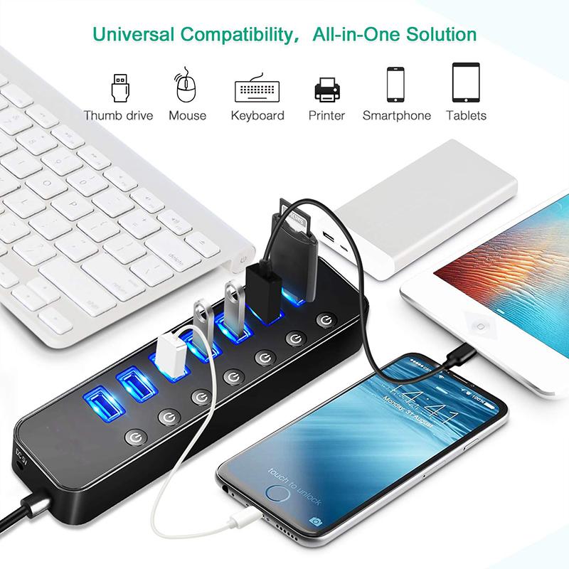 HUB USB 3.0 Đa 4 7 Bộ Chia Cổng Sạc Cho Ipad Mac Book Air Pro PC Máy Tính Xách Tay Phụ Kiện Với 5V 2A Bộ Chuyển Đổi Nguồn Điện