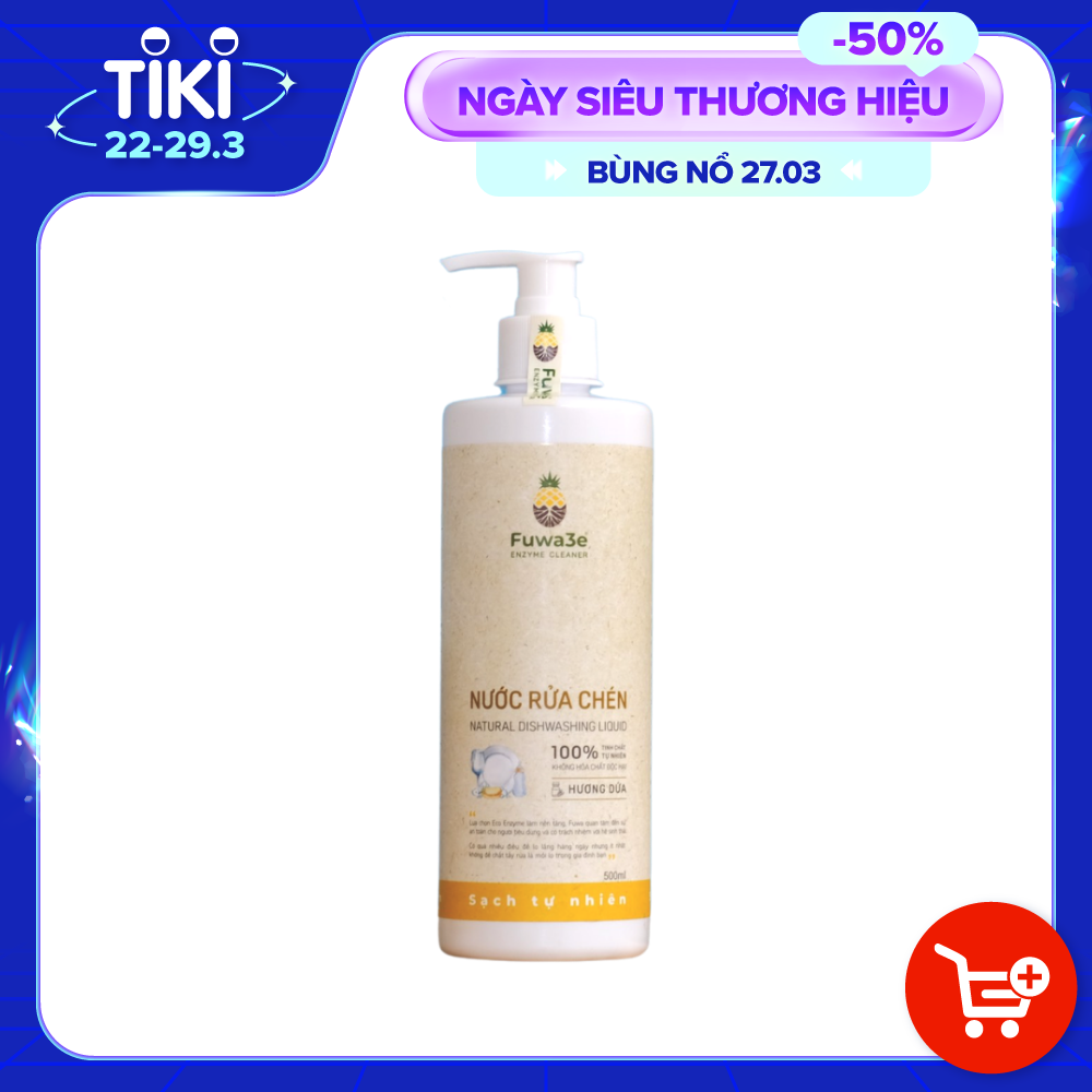 Nước rửa bát hữu cơ Fuwa3e organic Enzyme sinh học 500ml an toàn cho bé bảo vệ da tay