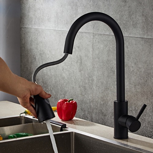 Vòi rửa bát nóng lạnh dây rút màu đen cao cấp VRB27 tặng kèm đôi dây cấp nước inox