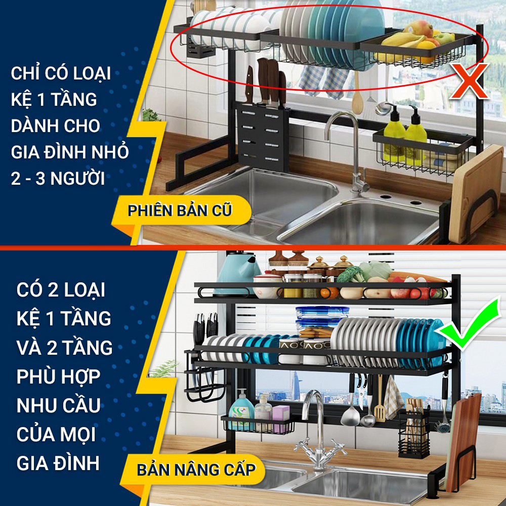 Kệ Để Chén Đĩa Thông Minh Trên Bồn Rửa FOODCOM Chất Liệu Thép Carbon Chống Han Gỉ Sơn Đen Tĩnh