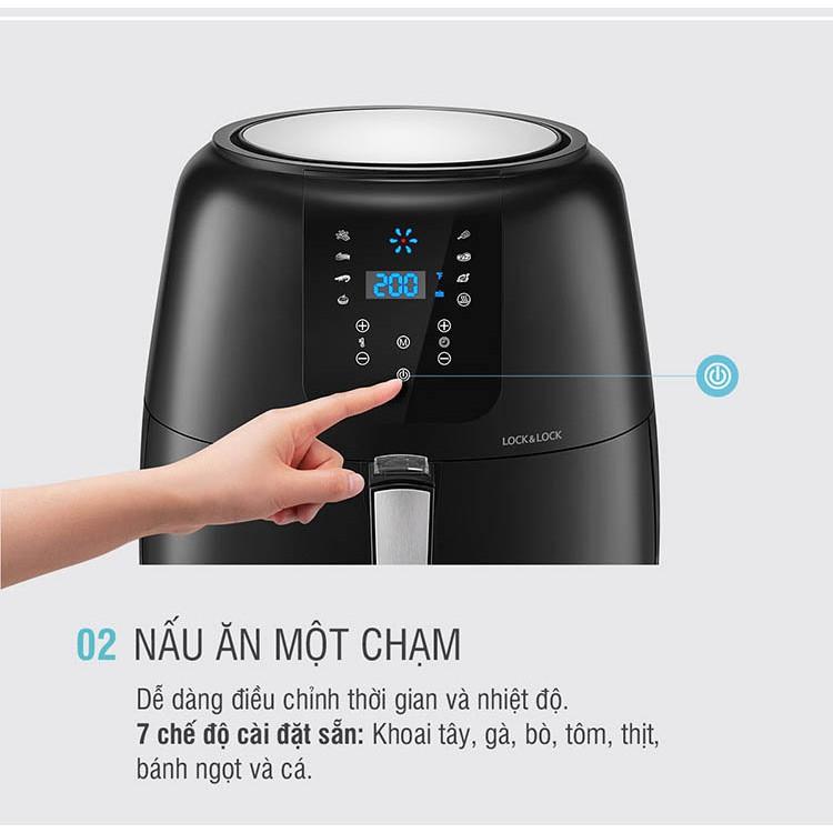 Nồi chiên không dầu Lock&Lock 7.2L EJF296BLK - Hàng chính hãng, chiên được nguyên con gà, tặng kèm chảo nướng - Hapos