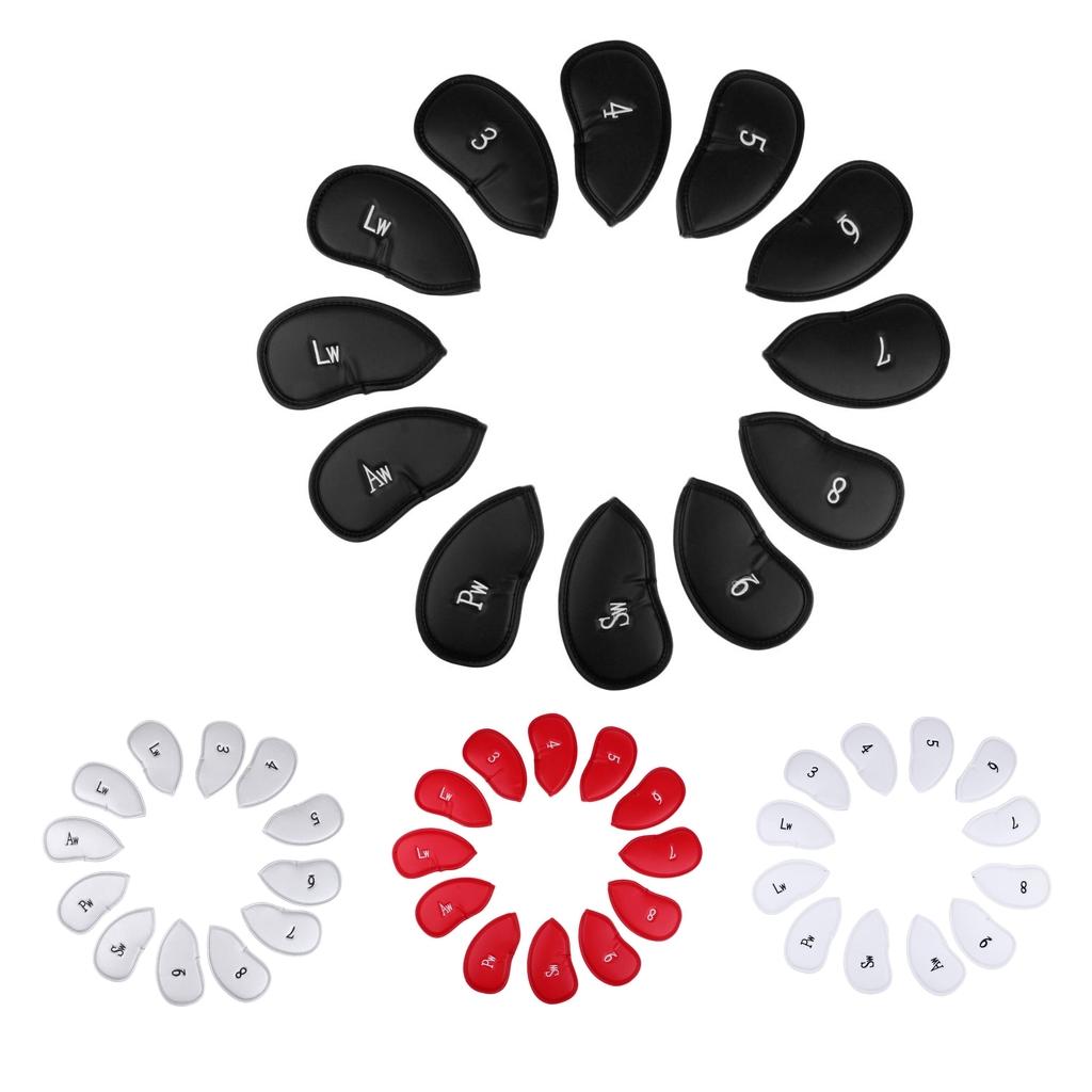 12 Pieces Waterproof PU Leather Golf Iron Head Cover Headcover Protector Set - Various Colors