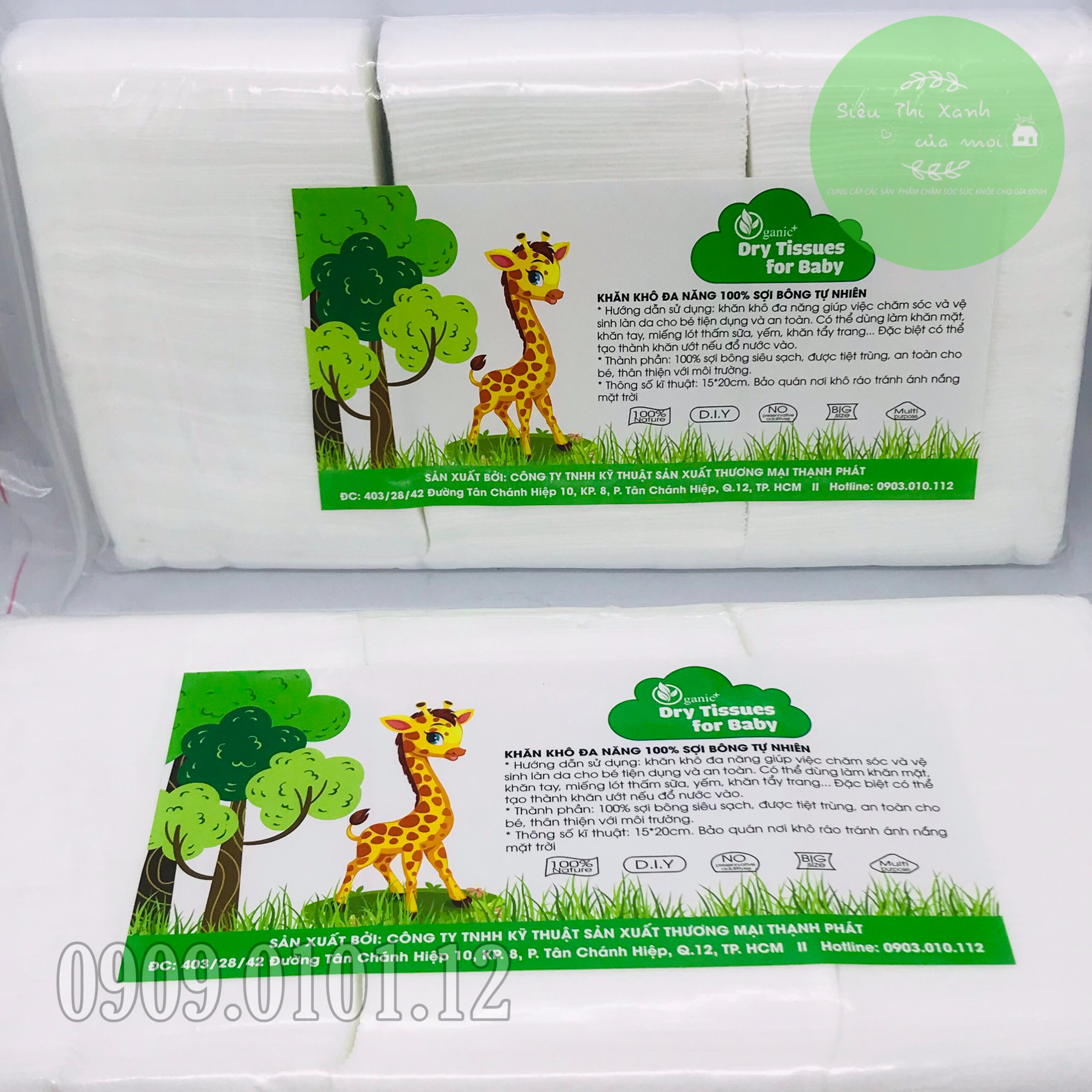 Khăn khô đa năng Oganic+, khăn lau khô hàng bịch 200gr,300gr
