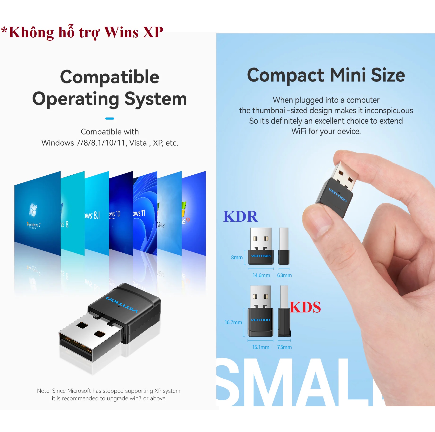 USB wifi adapter băng băng tần 2.4Hz và 5GHz Vention KDR KDS _ Hàng chính hãng