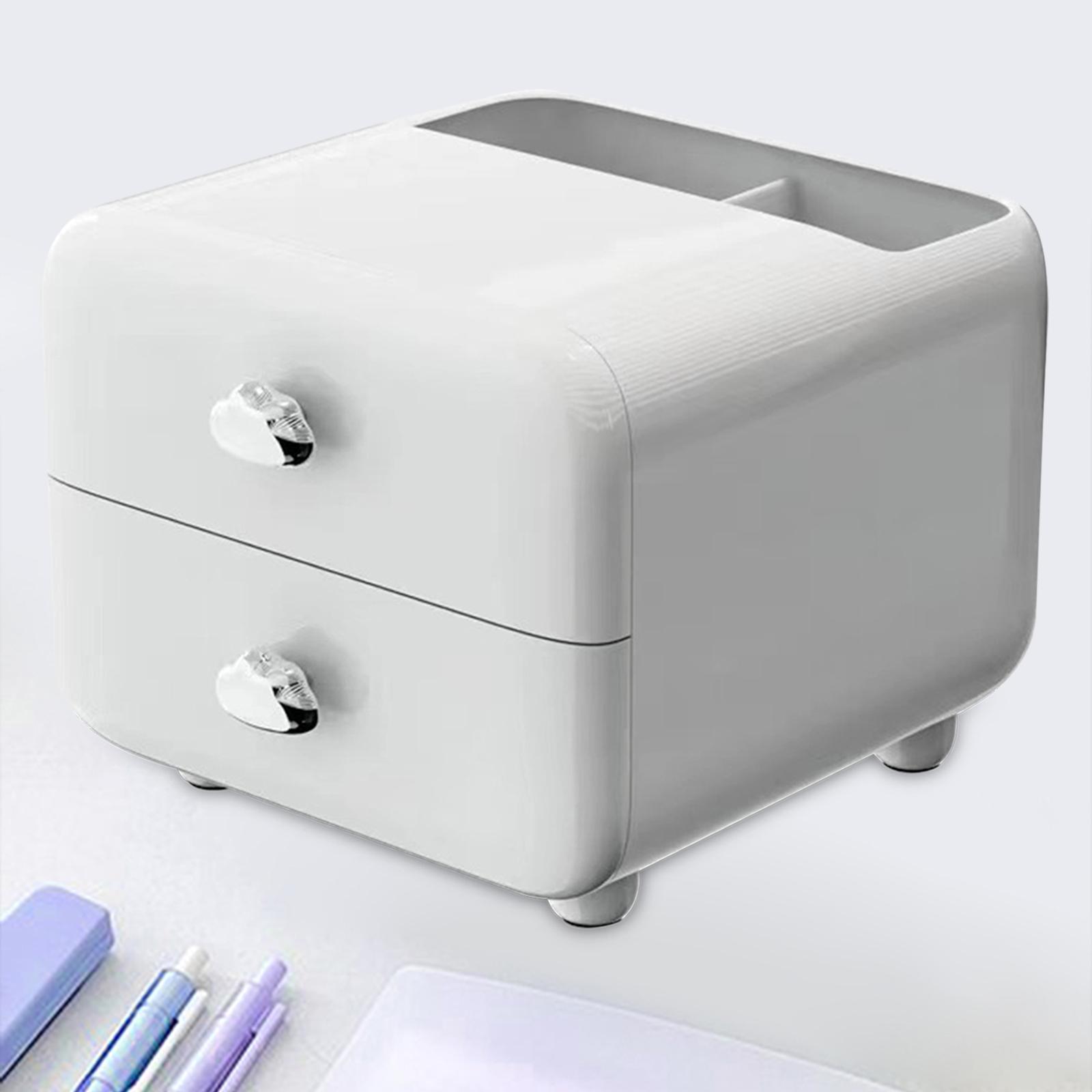 Pen Holder with 2 Drawer Desk Stationery Box for Desktop Office Supplies