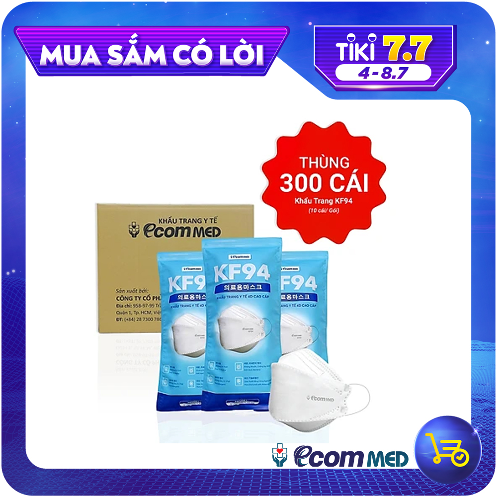 Thùng 300 Khẩu Trang KF94 EcomMed (30 Bịch) - Đạt Chuẩn FDA Hoa Kỳ