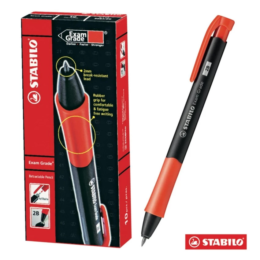Hộp bút chì bấm STABILO Exam Grade 9883 2.0mm - Hộp 10 bút chì 2.0mm + Gôm tẩy ER196E (MP9883/10+)
