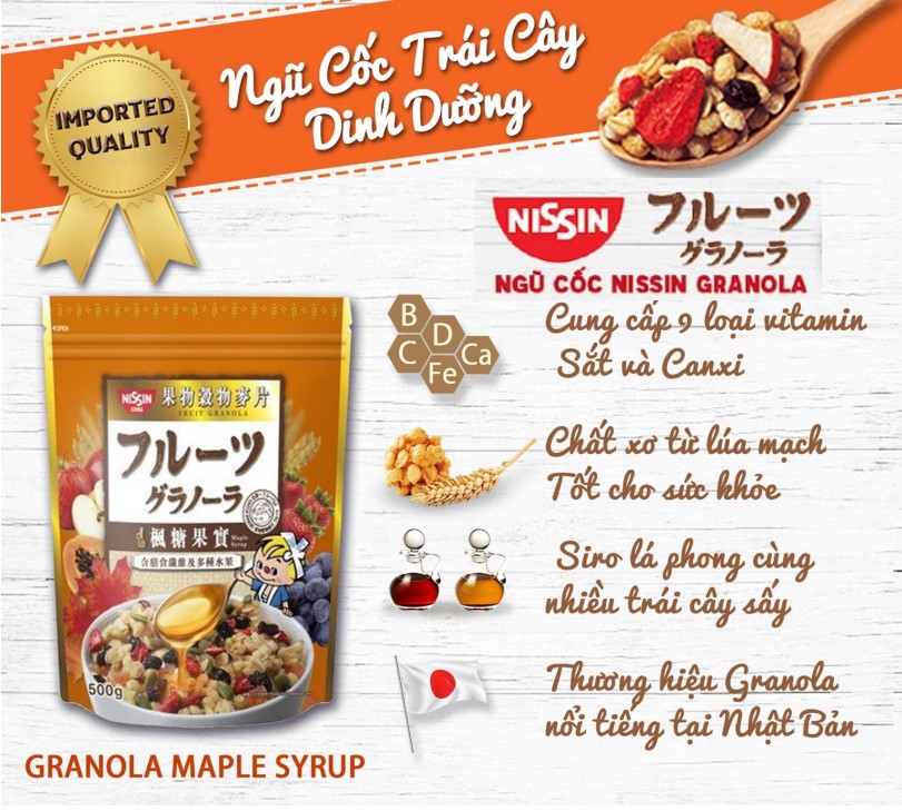 NGŨ CỐC DINH DƯỠNG NISSIN GRANOLA MAPLE SYRUP FLAVOUR 500G