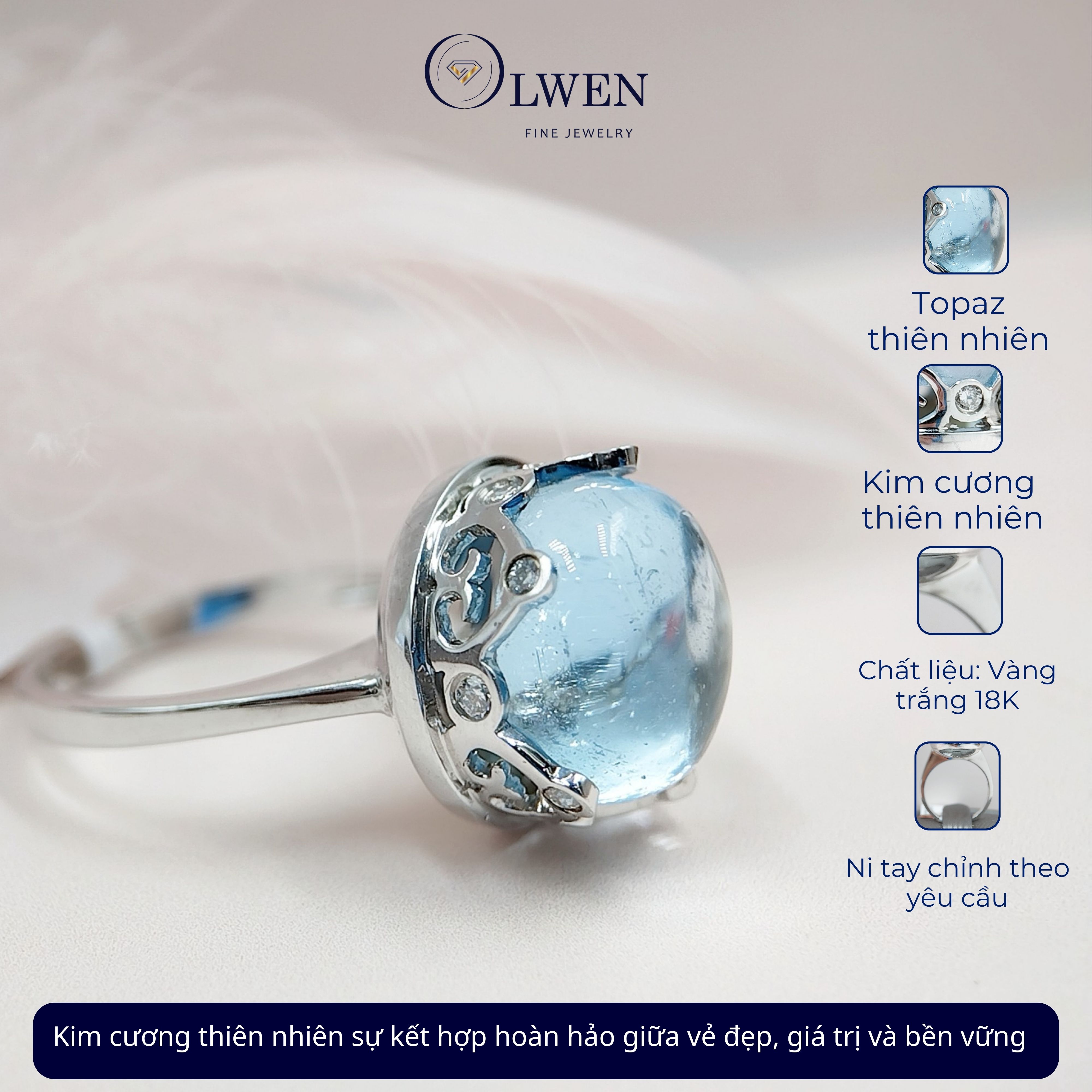 Nhẫn Topaz xanh kim cương 18K HK Olwen HA-SJ000017