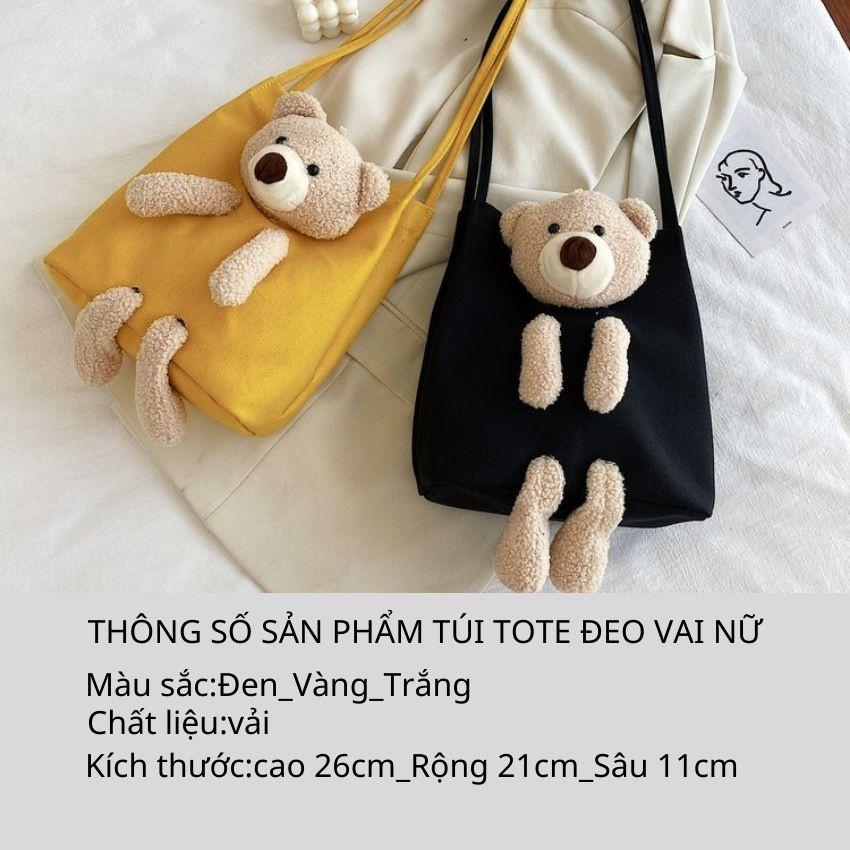 Túi Tote Vải Canvas Đeo Chéo Nữ Giá Rẻ Kiểu Hàn Quốc Đi Học Đi Chơi SUNO STORE TT01 tặng gấu xinh xắn