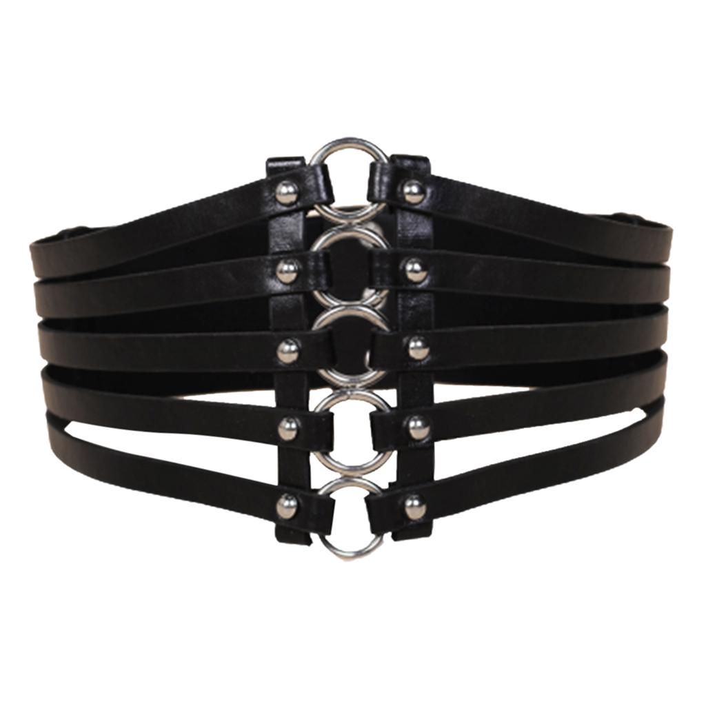 Ladies Gothic Punk Wide Belt Hip Belt Waist Belt Waist Corset Rivet Belt Black Made of PU