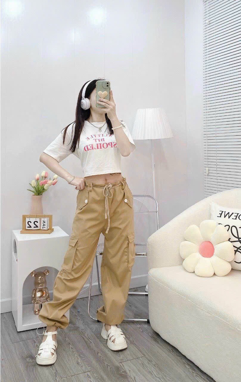 Set áo croptop nữ và quần túi hộp Bozip phối kaki Tik Tok Store M206, set đồ nữ đi chơi 