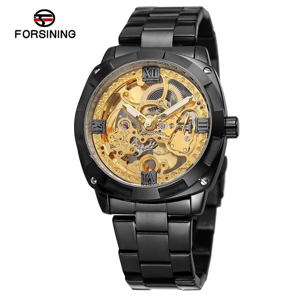 Đồng hồ cơ FORSINING Nam lên dây tự động sang trọng dây đeo tay bằng thép không gỉ tinh tế