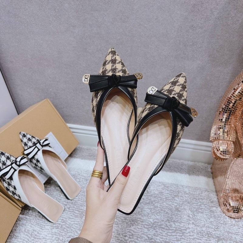 Giày Sục Nữ Dép Sục Mũi Nhọn Gắn Nơ Điệu Đà Đơn Giản Mà Không Kém phần Sang Trọng