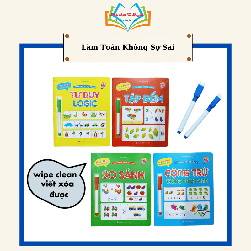 Bộ Vở viết xóa được 4 cuốn - Tư duy logic và làm toán không sợ sai - Wipe clearn