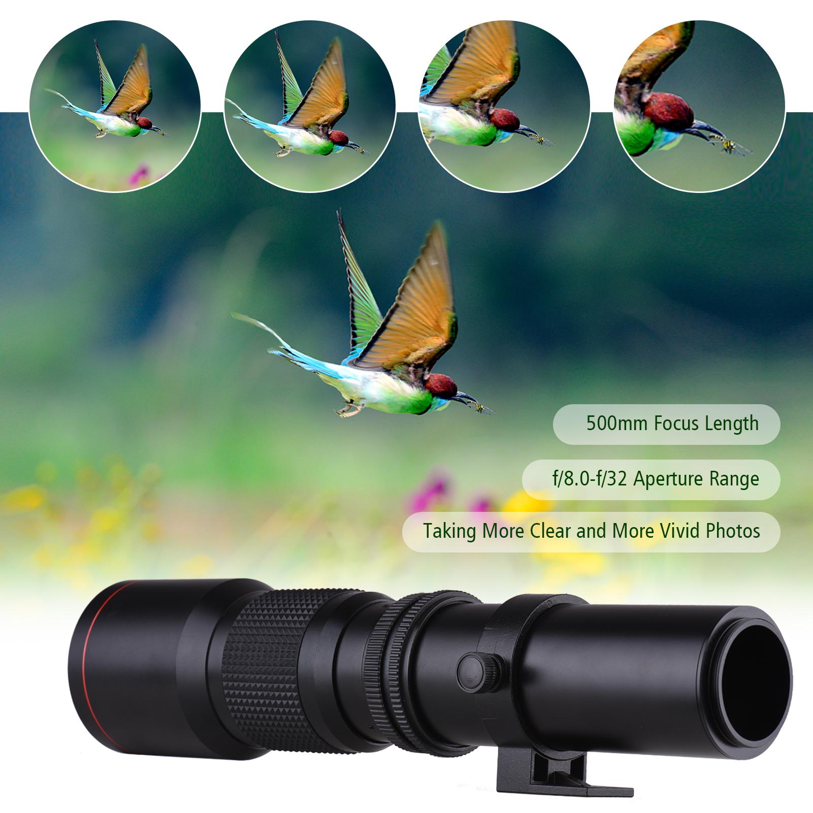 Camera Super Telephoto Lens 500mm F/8.0-32 Manual Zoom T-Mount+2X 500mm Teleconverter Lens+T2-AI Adapter Ring for Nikon