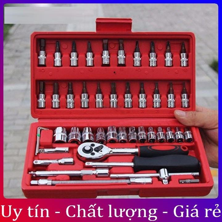 Bộ dụng cụ mở bulong ốc vít đa năng 46 chi tiết, Không han gỉ Hàng Mới, Bộ dụng cụ sửa chữa oto xe máy 46 món đa năng