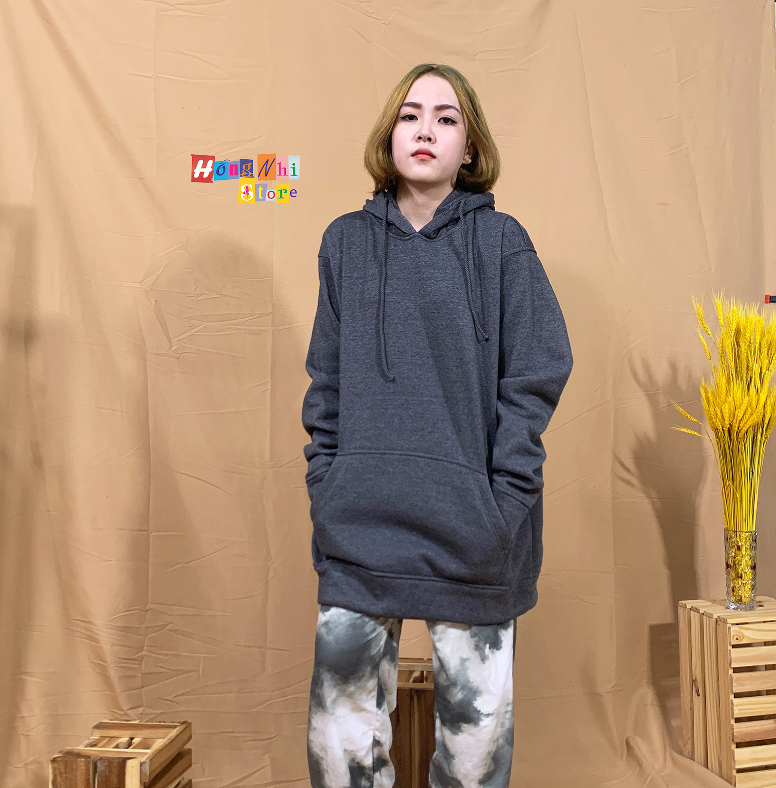 Áo Khoác Hoodie Trơn Ulzzang Unisex Màu Xám Đen Chất Nỉ Bông Cao Cấp Dáng Rộng Nam Nữ - MM