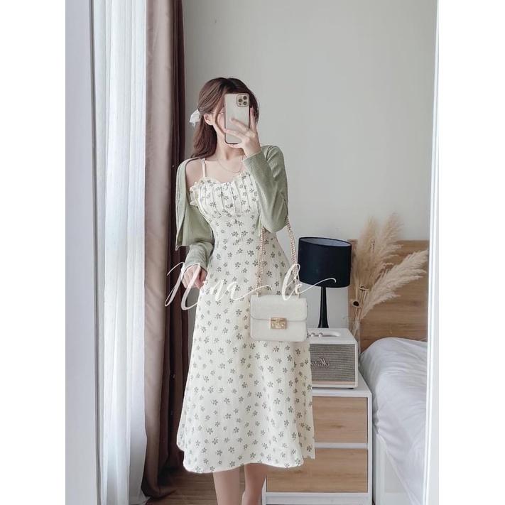 Đầm hoa đính nút nhẹ nhàng với 3 màu siêu xinh dành cho các nàng đi chơi, dạo phố