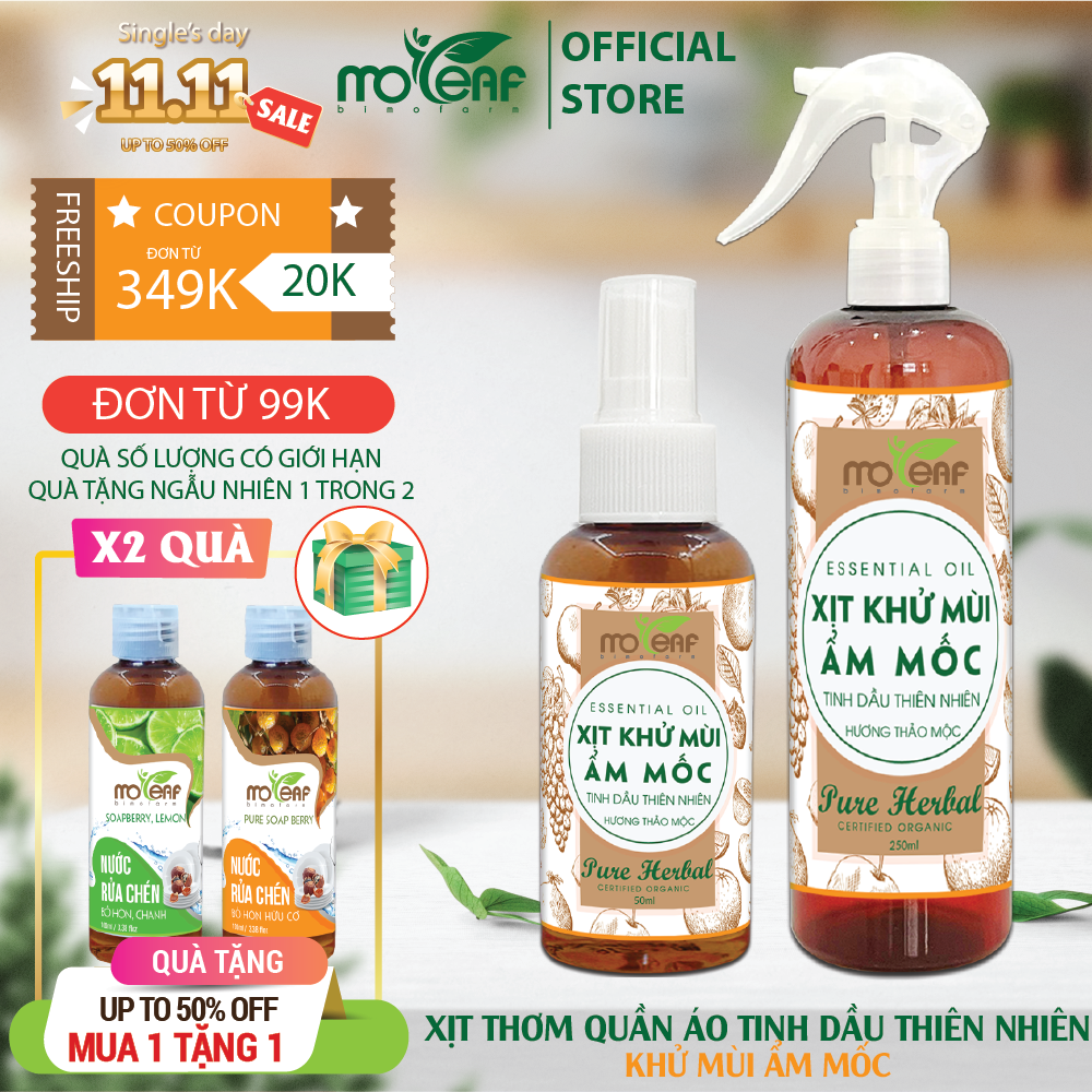 Xịt Khử Mùi ẨM MỐC Quần Áo Moleaf Mang đến cảm giác dễ chịu - Giảm bám mùi khó chịu lên quần áo, giảm mùi thức ăn, mùi khói