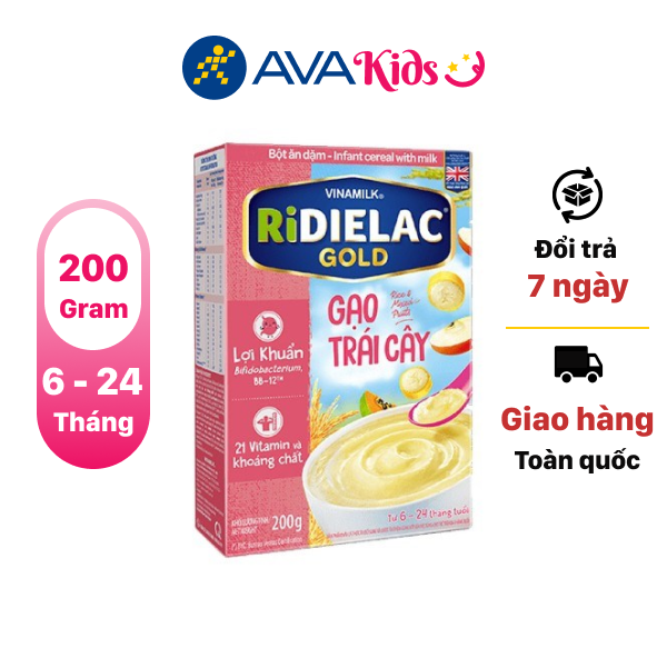 Bột ăn dặm Ridielac Gold gạo trái cây hộp 200g (6 - 24 tháng)