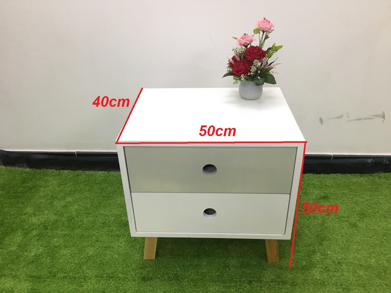 Kệ tủ đầu giường trắng 2 tầng khung ván gỗ Pn2 - HRM KT50x40x50