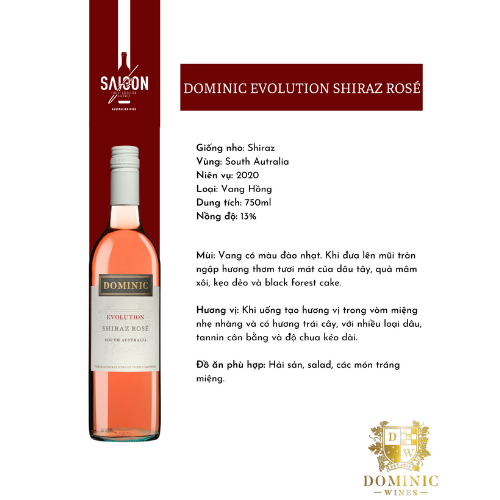 Rượu Vang Hồng Dominic EVOLUTION Shiraz Rosé 750ml 13% Acl