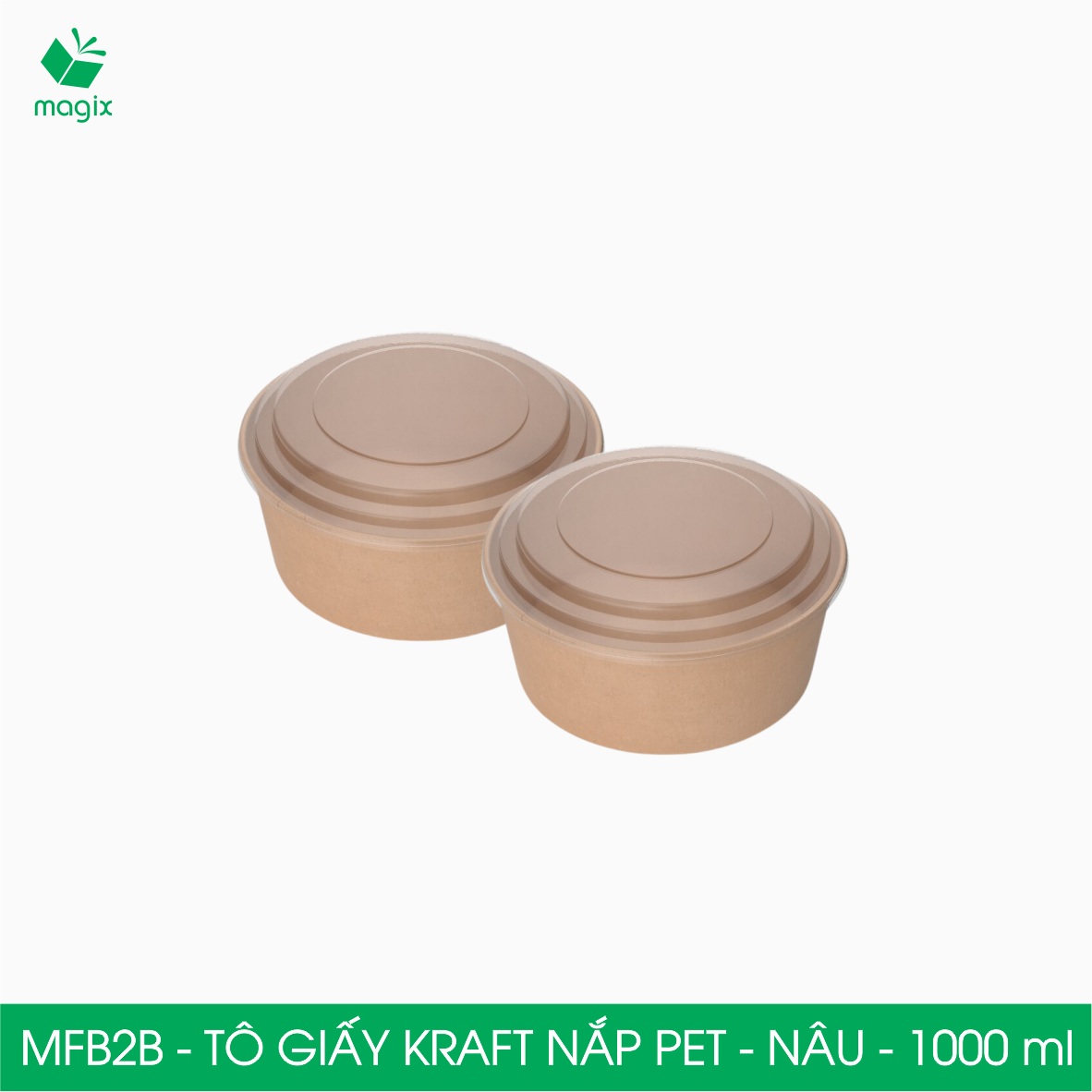 MFB2B - 1000ml - 50 Tô giấy Kraft nâu nắp PET - Bát giấy đựng thực phẩm