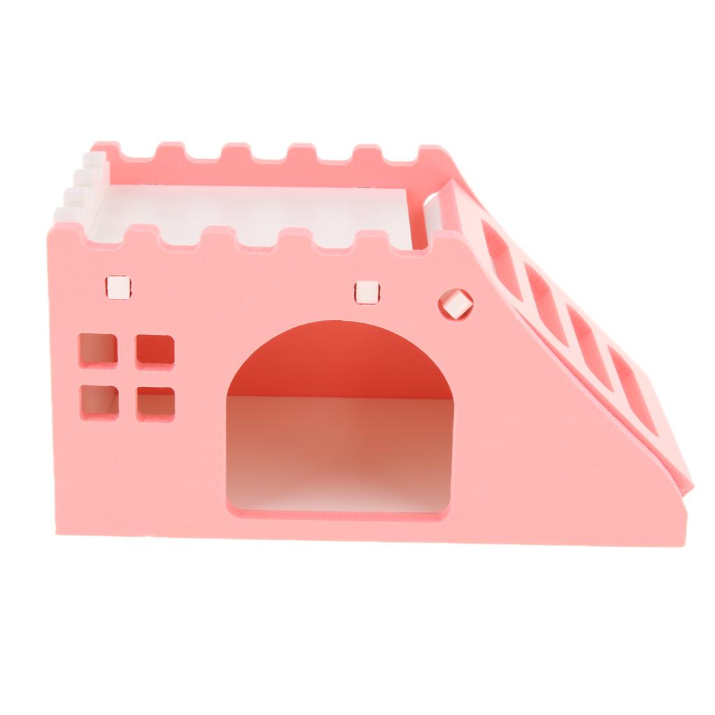 Hamster Hideout House Wood Living Hut Exercise Funny Nest Toy for Rat pink