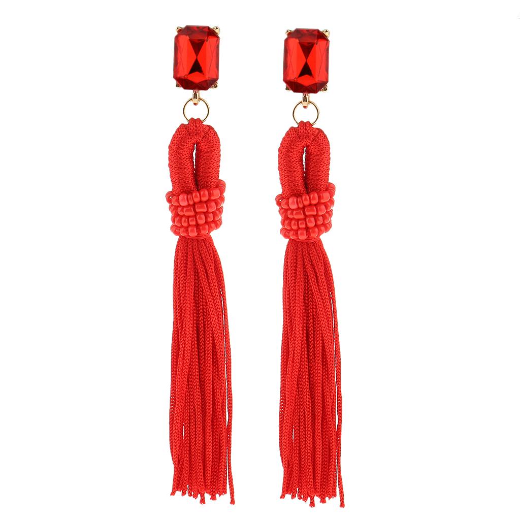 Long Tassel Earrings Red