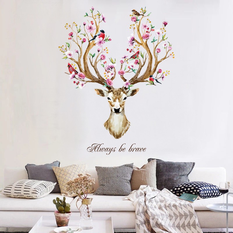 Decal dán tường hươu tài lộc bóng đèn phát sáng