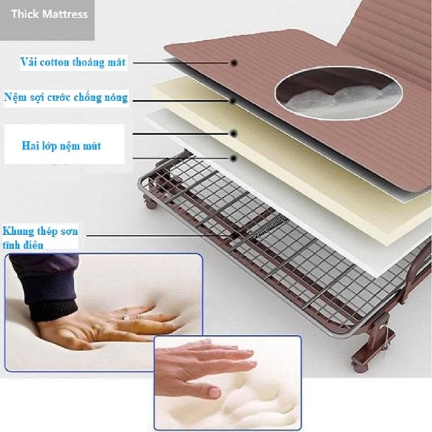 Giường Gấp Gọn Hàn Quốc -339, , tải trọng 300kg, Kèm Thảm Trùm + Gối + túi đựng vật dụng