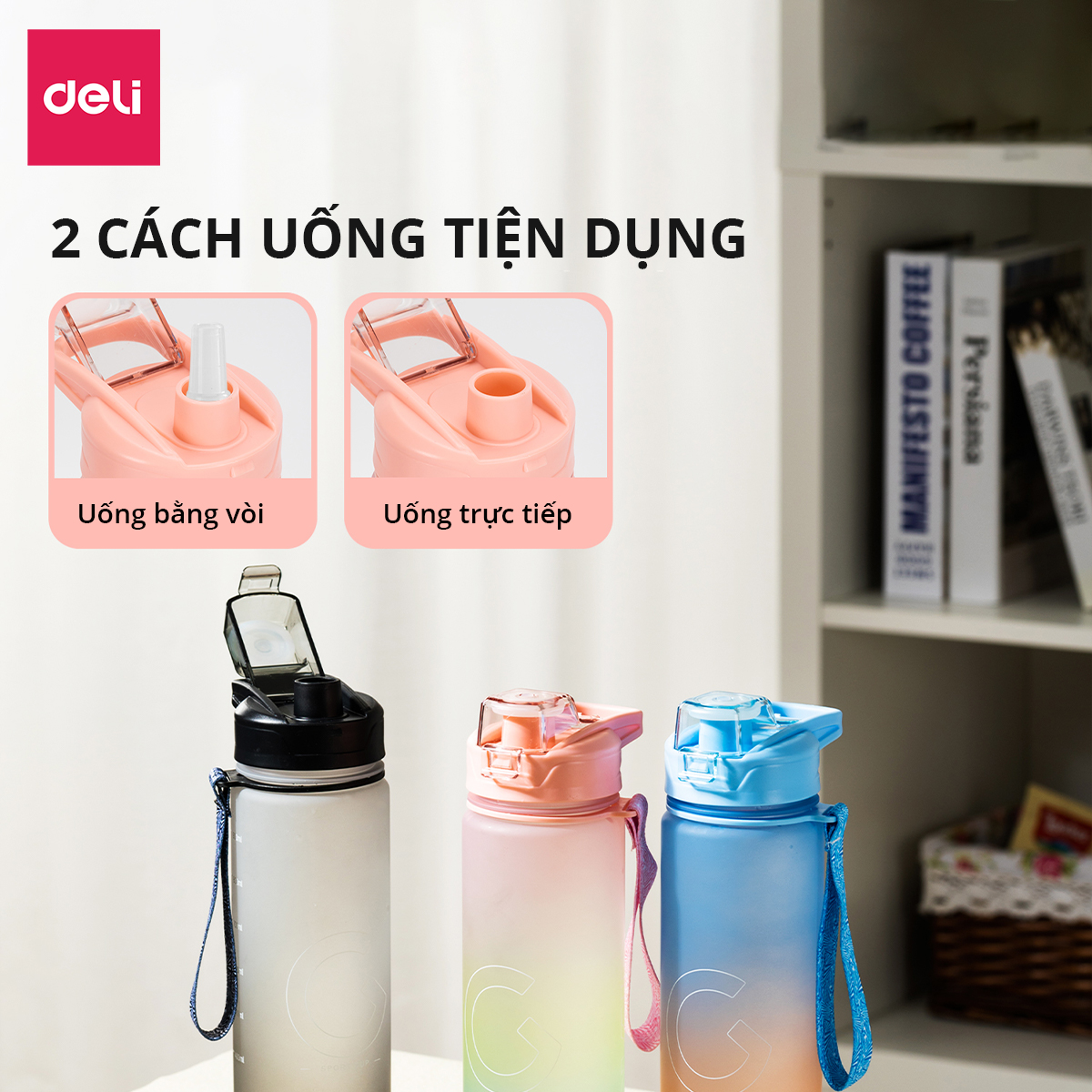 Bình Đựng Nước 1L Bao Bì Dễ Thương Có Vạch Báo Giờ Uống Nước Chia Lượng Nước Deli - Nhựa Cao Cấp An Toàn Đầy Đủ Kiểm Định Chất Lượng Phủ Hợp Bình Nước Thể Thao Cho Bé Tới Trường - VS822 VS823