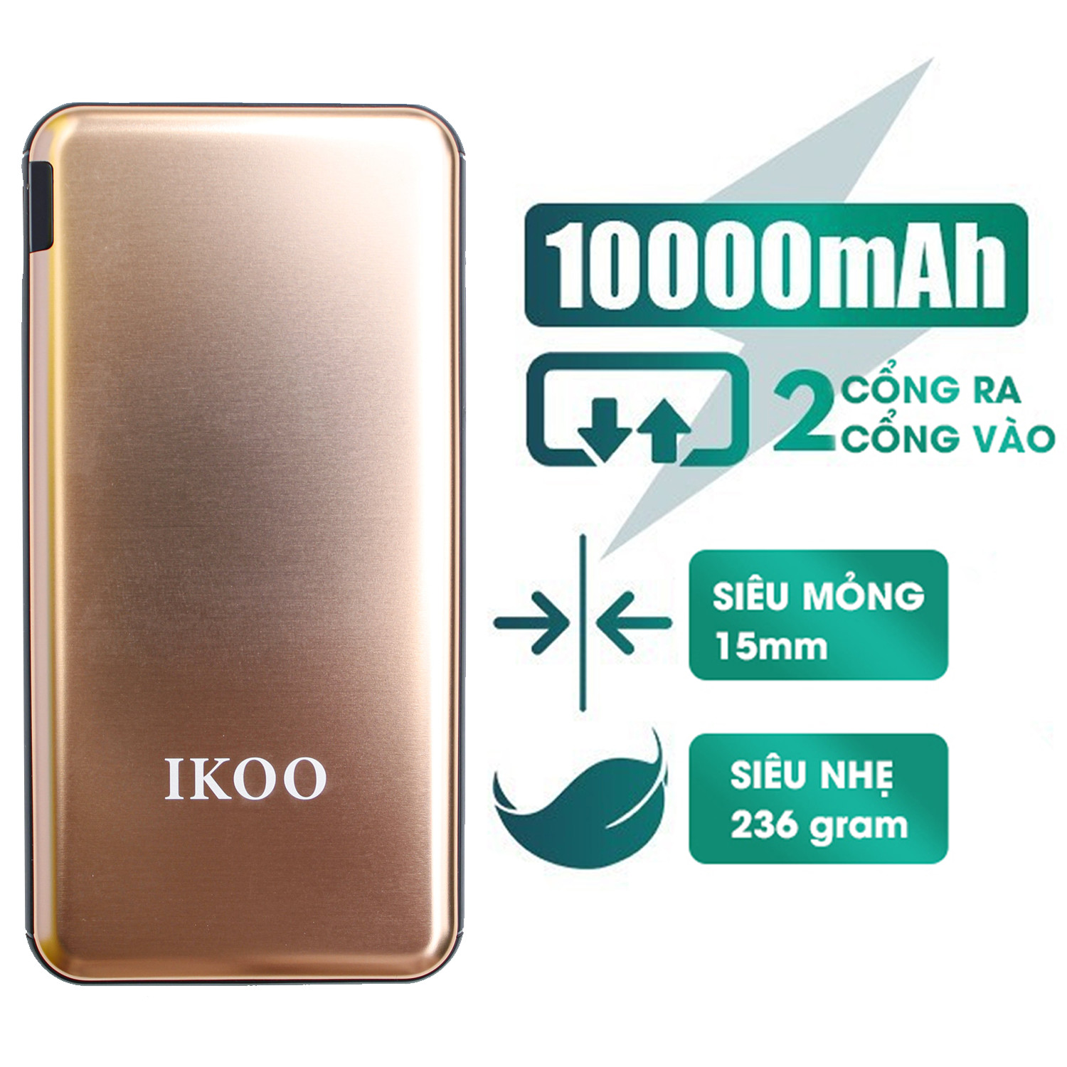 Pin Sạc Dự Phòng IKOO WK-125 Dung Lượng 10.000 mAh - Tích Hợp Cổng Type C Sạc Vào Và Ra - Hàng Nhập Khẩu