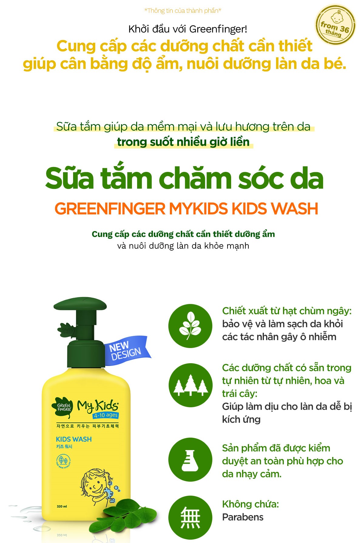 Combo 1 Dầu Gội Và 1 Sữa Tắm Cho Trẻ em (3-10 tuổi) GREENFINGER MY KIDS SHAMPOO 320ml + WASH 320ml