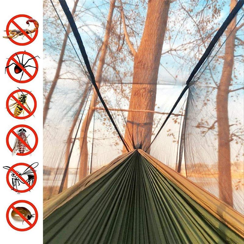 Đôi Nylon 210T Chống Muỗi Vải Dù Trên Không Lều Cắm Trại Ngoài Trời Muỗi Lưới Võng Ngủ Xoay