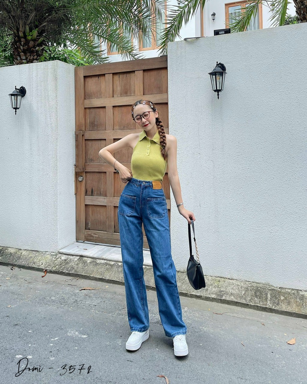 QUẦN BAGGY JEAN NỮ LƯNG CAO ĐẮP TÚI TRƯỚC