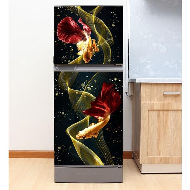 DECAL DÁN TỦ LẠNH MẪU CÁ KOI ĐUÔI ĐỎ ĐẸP - BỀN - SANG