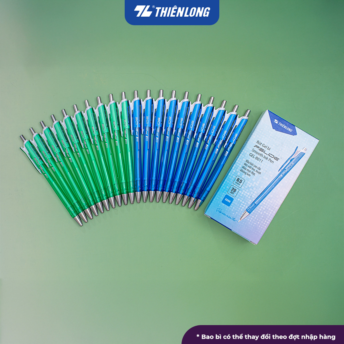 Combo 20 Bút Gel B Thiên Long GEL-B011 ngòi 0,5mm mực xanh đỏ đen kiểu dáng đơn giản có đệm mềm giúp cầm tay êm - Xanh